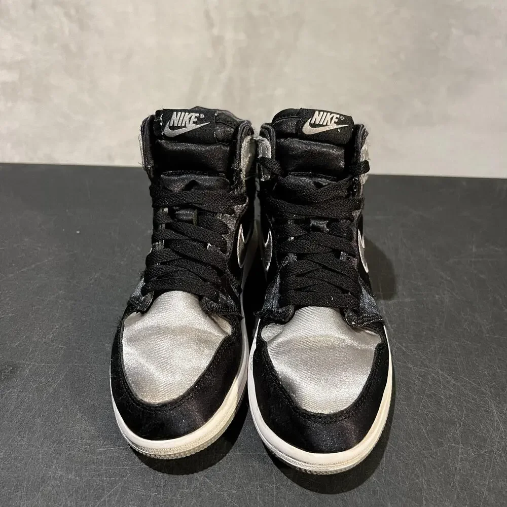 Nike Air Jordan 1 High OG Satin Shadow Shoes Youth 2Y Black Silver FD5304-010